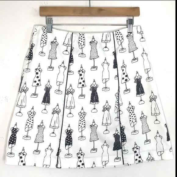 Vintage 90s City Womens Size 6 All Over Print A-Line Retro Fashion White Black - Picture 1 of 7